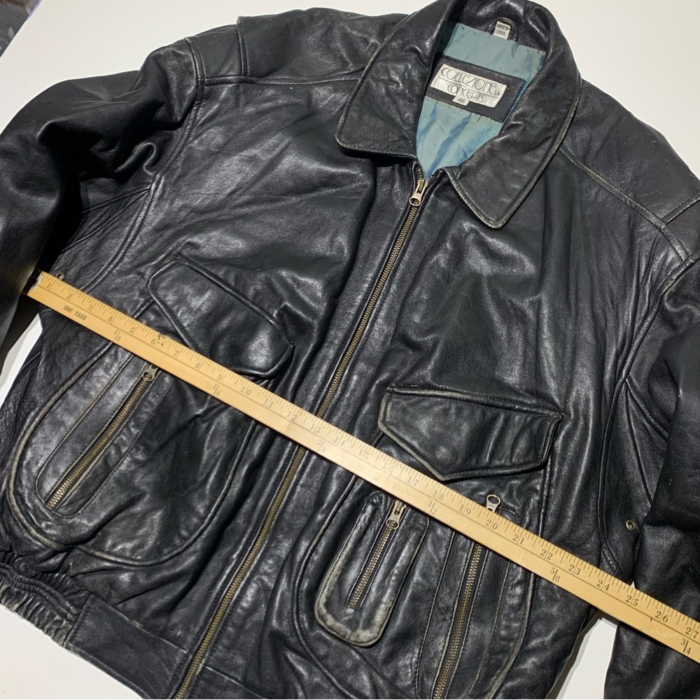 Vintage Leather Bomber Cafe Racer Jacket Men's Size XL-2XL 46 Black Biker - Picture 6 of 8